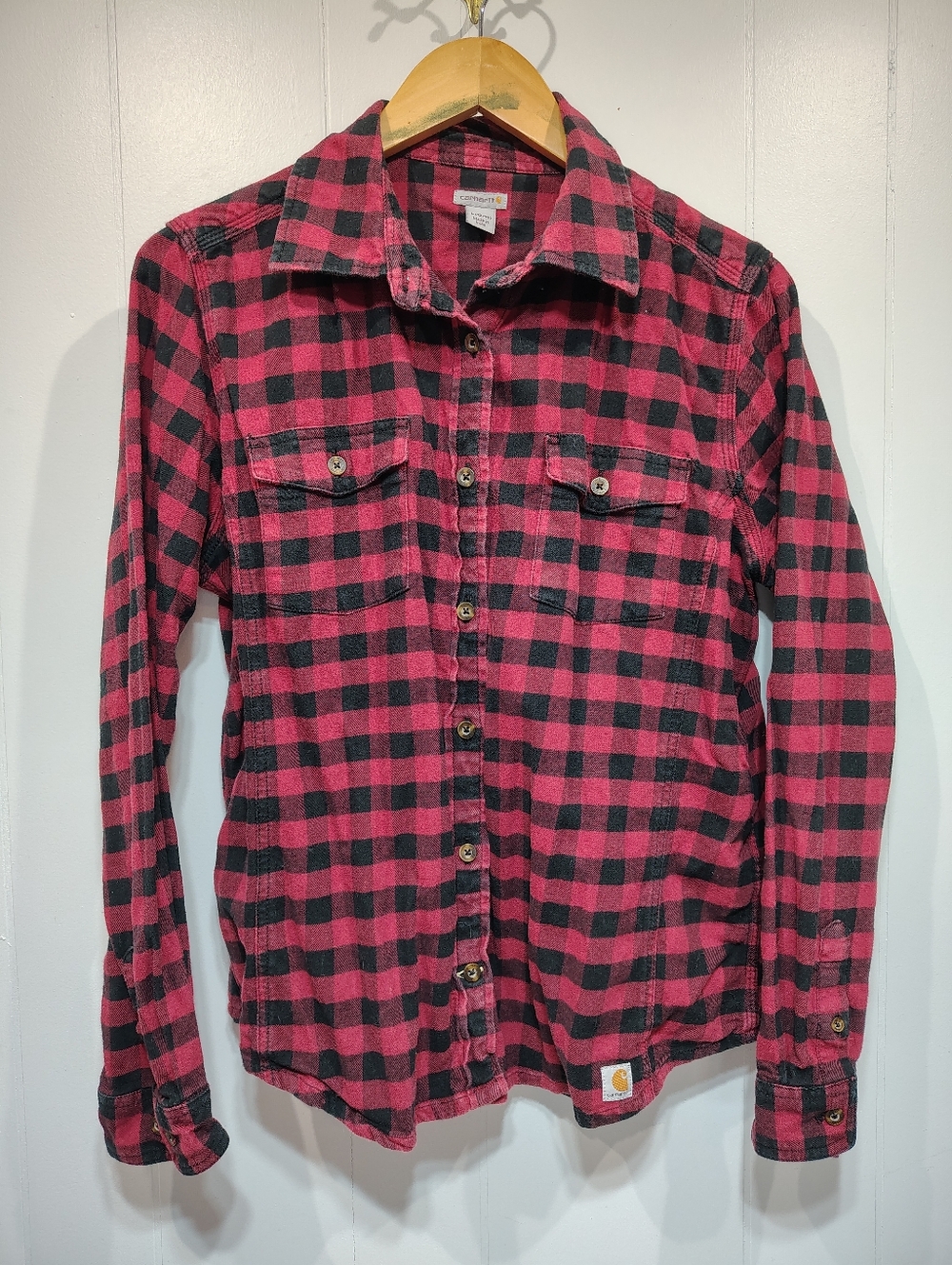 Carhartt Flannel Shirt Large Red Black Plaid Buffalo